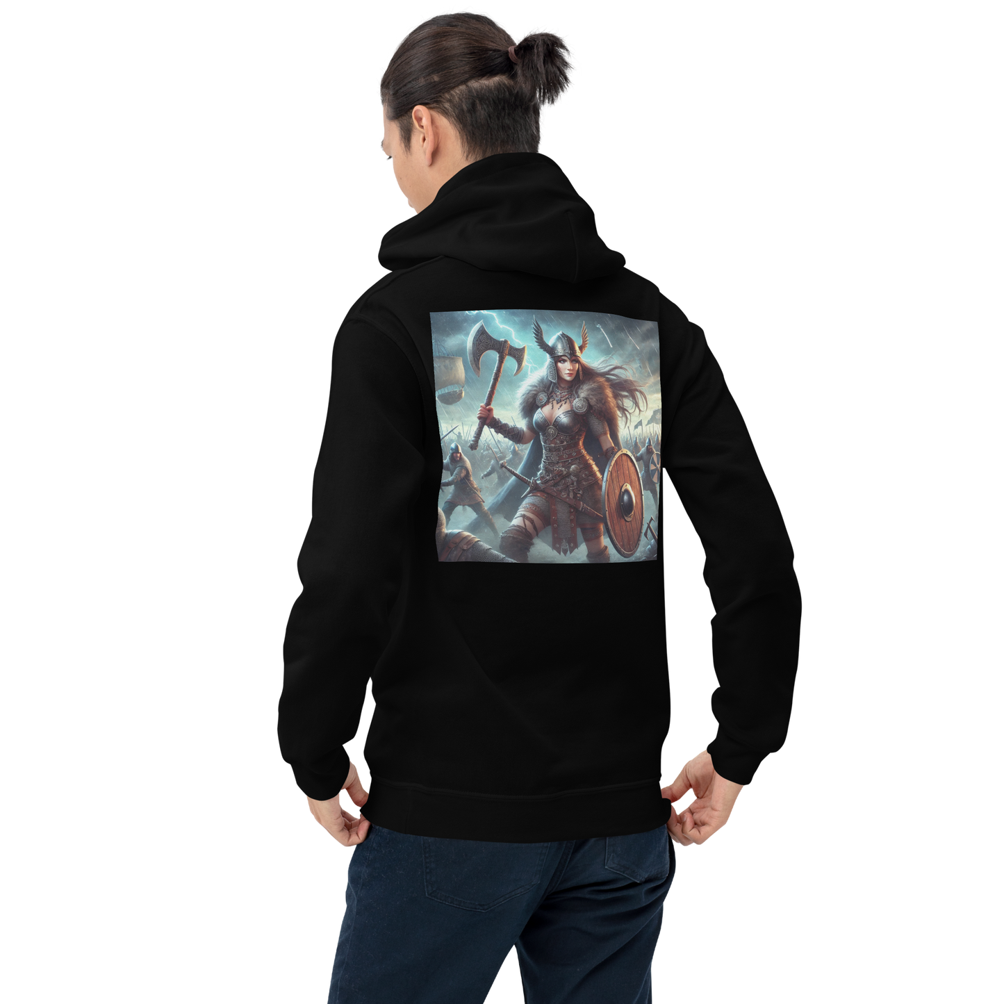 Viking Hoodie – Stoere en Comfortabele Hoodie met Krijgshaftige Viking Vrouw – Perfect voor Avonturiers en Viking Fans