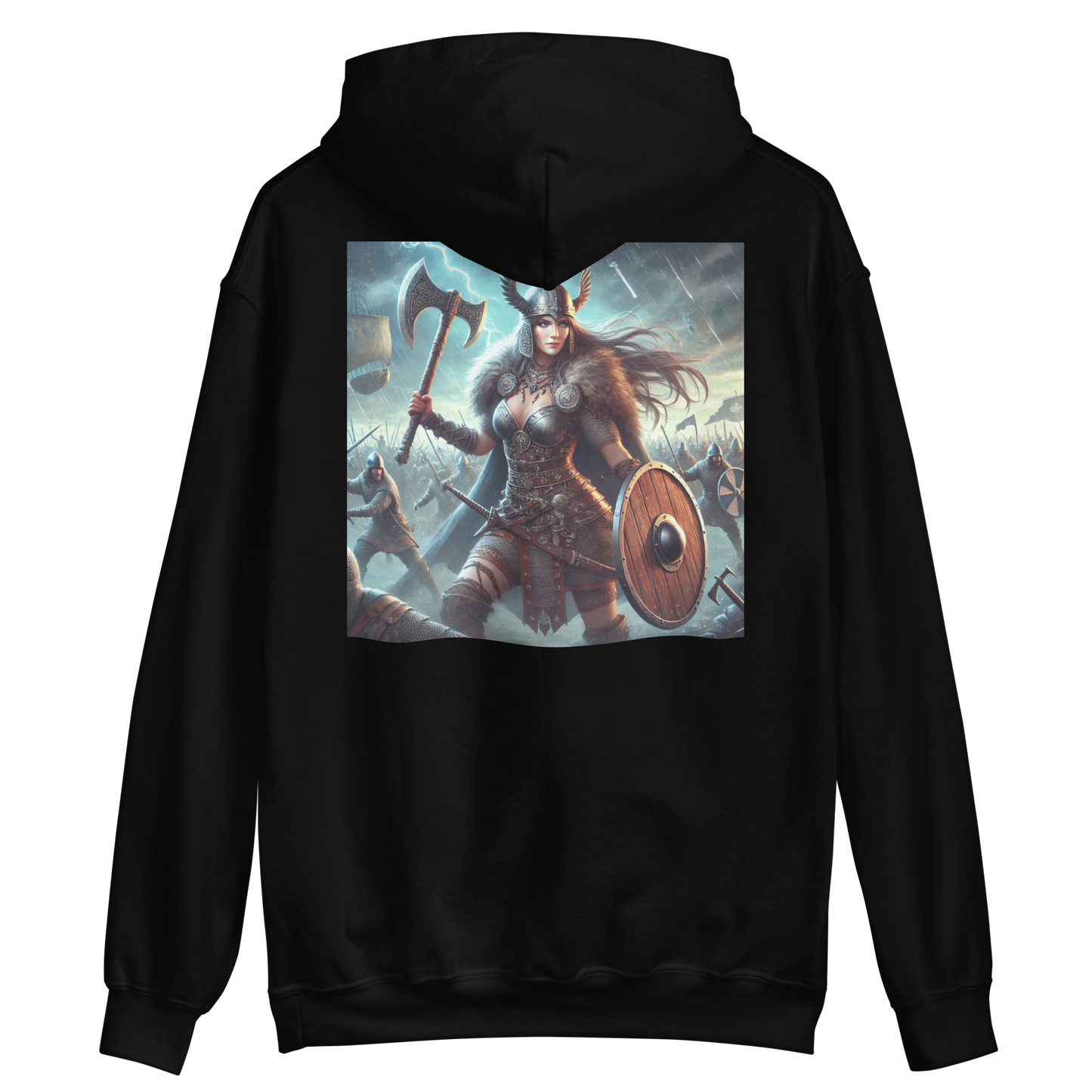 Viking Hoodie – Stoere en Comfortabele Hoodie met Krijgshaftige Viking Vrouw – Perfect voor Avonturiers en Viking Fans