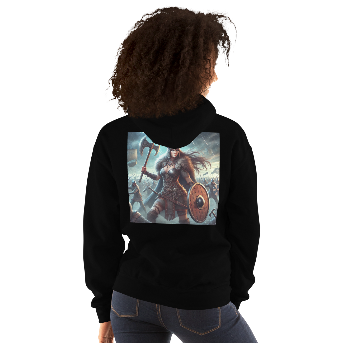 Viking Hoodie – Stoere en Comfortabele Hoodie met Krijgshaftige Viking Vrouw – Perfect voor Avonturiers en Viking Fans