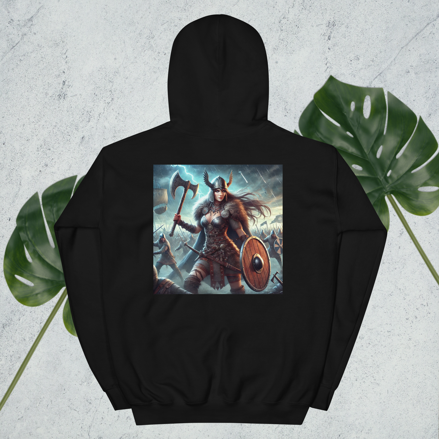 Viking Hoodie – Stoere en Comfortabele Hoodie met Krijgshaftige Viking Vrouw – Perfect voor Avonturiers en Viking Fans