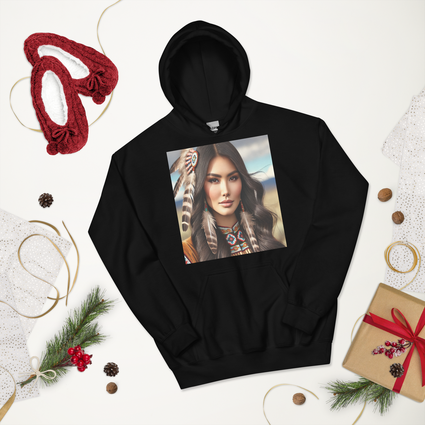 Indiaanse Krijgersvrouw Hoodie - Uniseks Comfortabele Hoodie met Indianen Print - Stijlvol, Warm en Zacht
