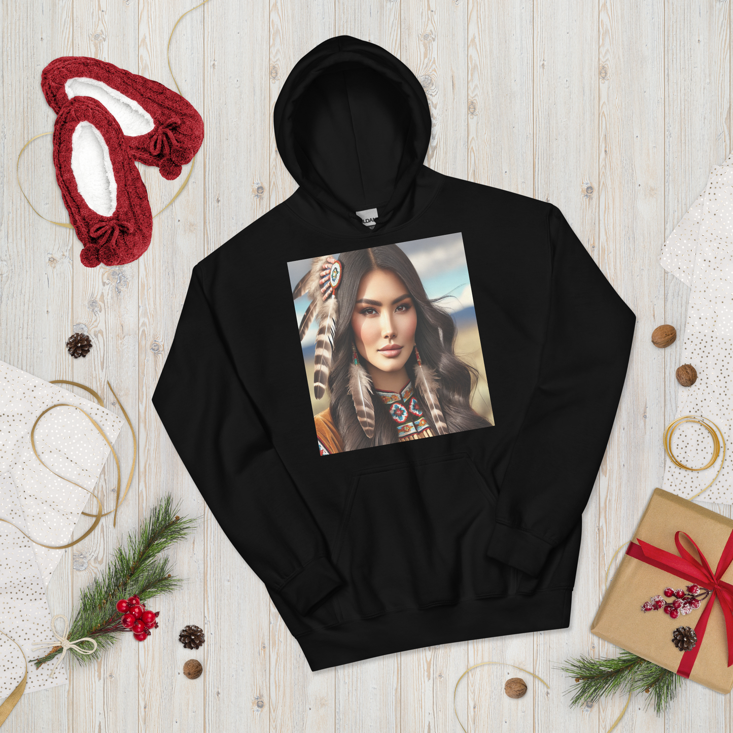 Indiaanse Krijgersvrouw Hoodie - Uniseks Comfortabele Hoodie met Indianen Print - Stijlvol, Warm en Zacht