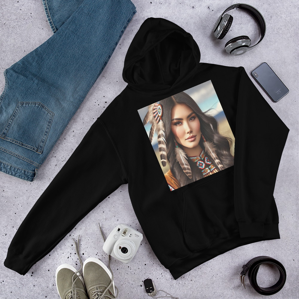 Indiaanse Krijgersvrouw Hoodie - Uniseks Comfortabele Hoodie met Indianen Print - Stijlvol, Warm en Zacht