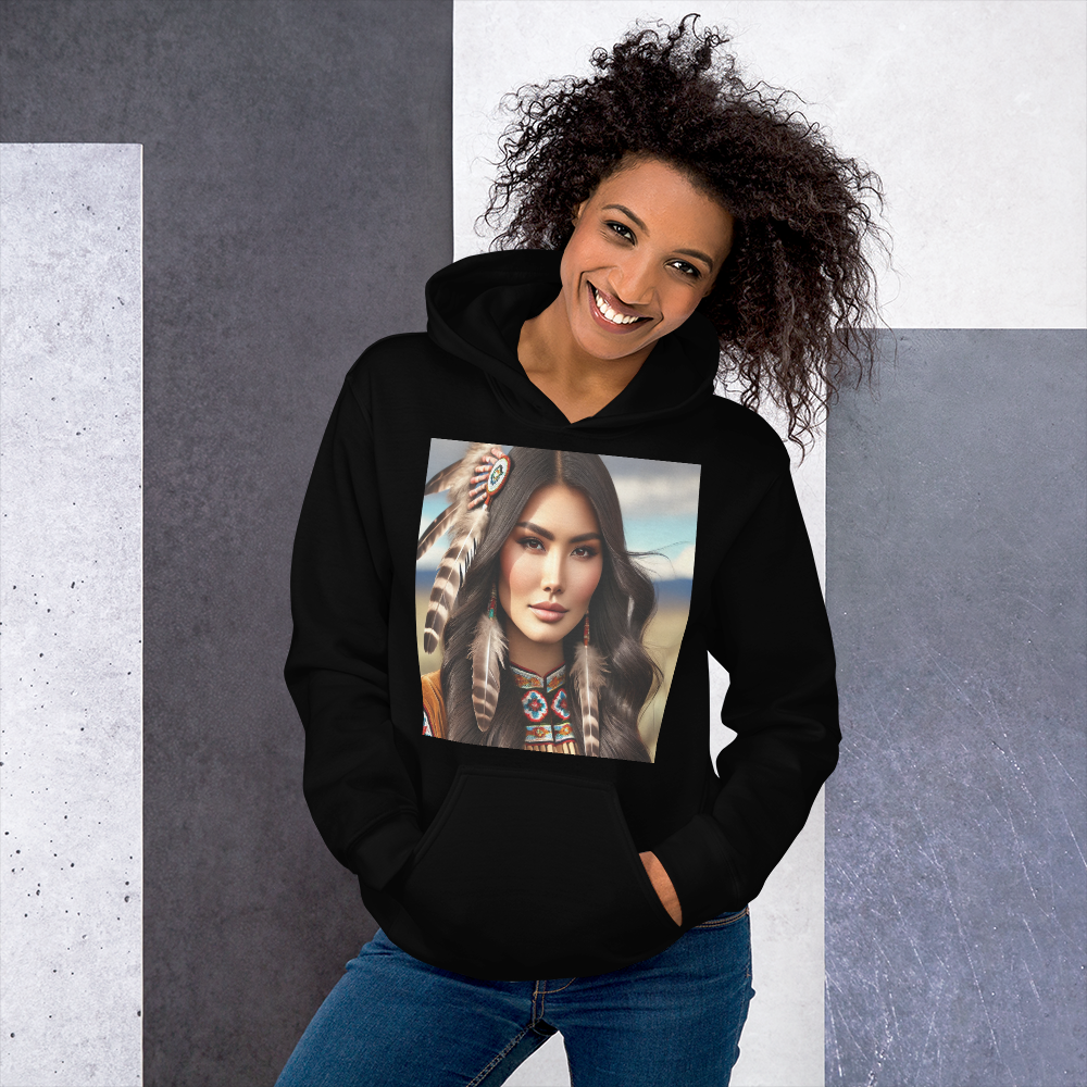 Indiaanse Krijgersvrouw Hoodie - Uniseks Comfortabele Hoodie met Indianen Print - Stijlvol, Warm en Zacht