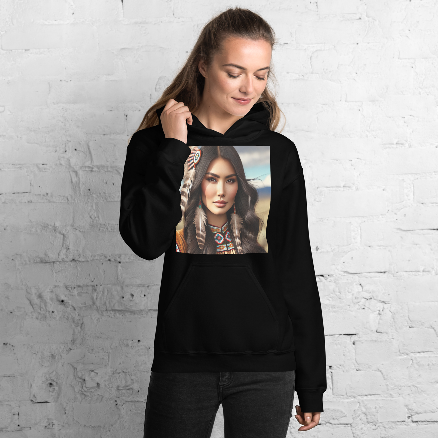 Indiaanse Krijgersvrouw Hoodie - Uniseks Comfortabele Hoodie met Indianen Print - Stijlvol, Warm en Zacht