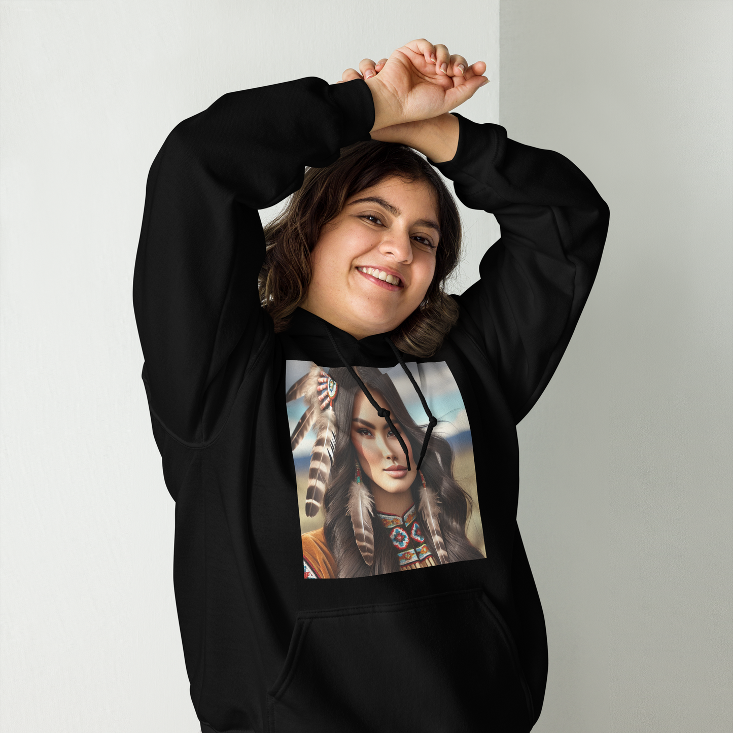 Indiaanse Krijgersvrouw Hoodie - Uniseks Comfortabele Hoodie met Indianen Print - Stijlvol, Warm en Zacht