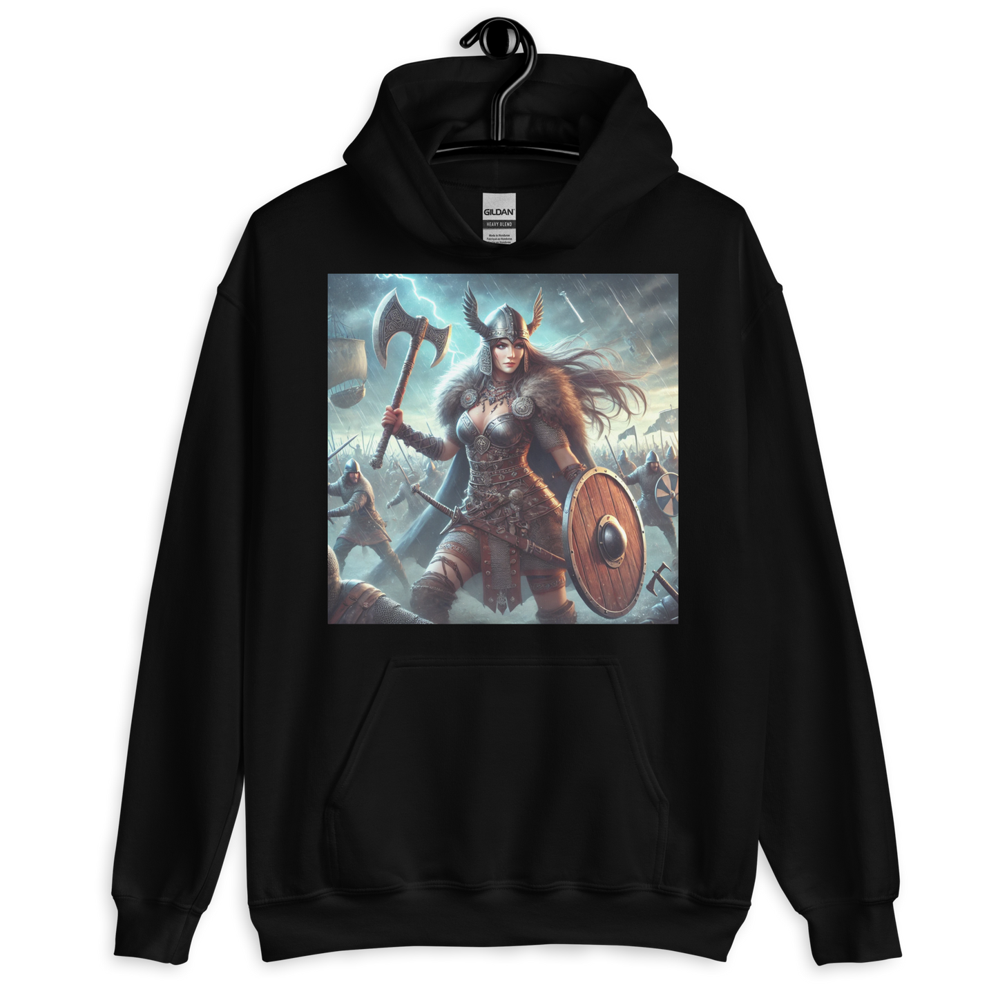 Viking Hoodie – Stoere en Comfortabele Hoodie met Krijgshaftige Viking Vrouw – Perfect voor Avonturiers en Viking Fans