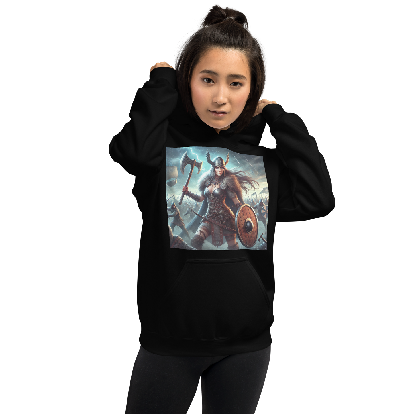 Viking Hoodie – Stoere en Comfortabele Hoodie met Krijgshaftige Viking Vrouw – Perfect voor Avonturiers en Viking Fans