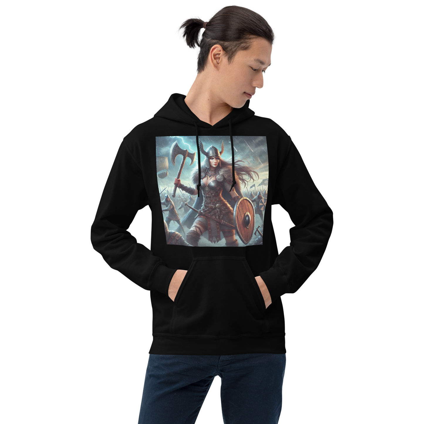 Viking Hoodie – Stoere en Comfortabele Hoodie met Krijgshaftige Viking Vrouw – Perfect voor Avonturiers en Viking Fans