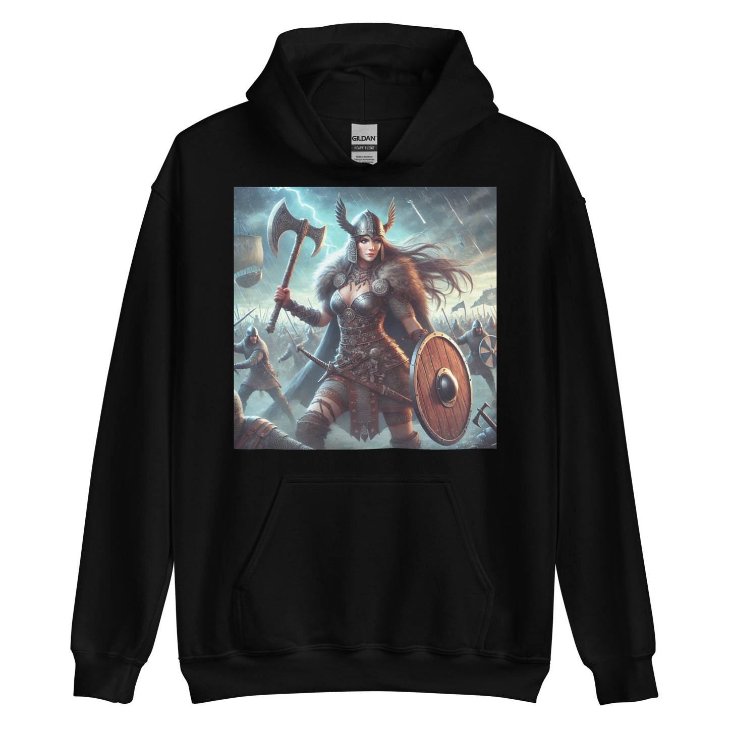 Viking Hoodie – Stoere en Comfortabele Hoodie met Krijgshaftige Viking Vrouw – Perfect voor Avonturiers en Viking Fans