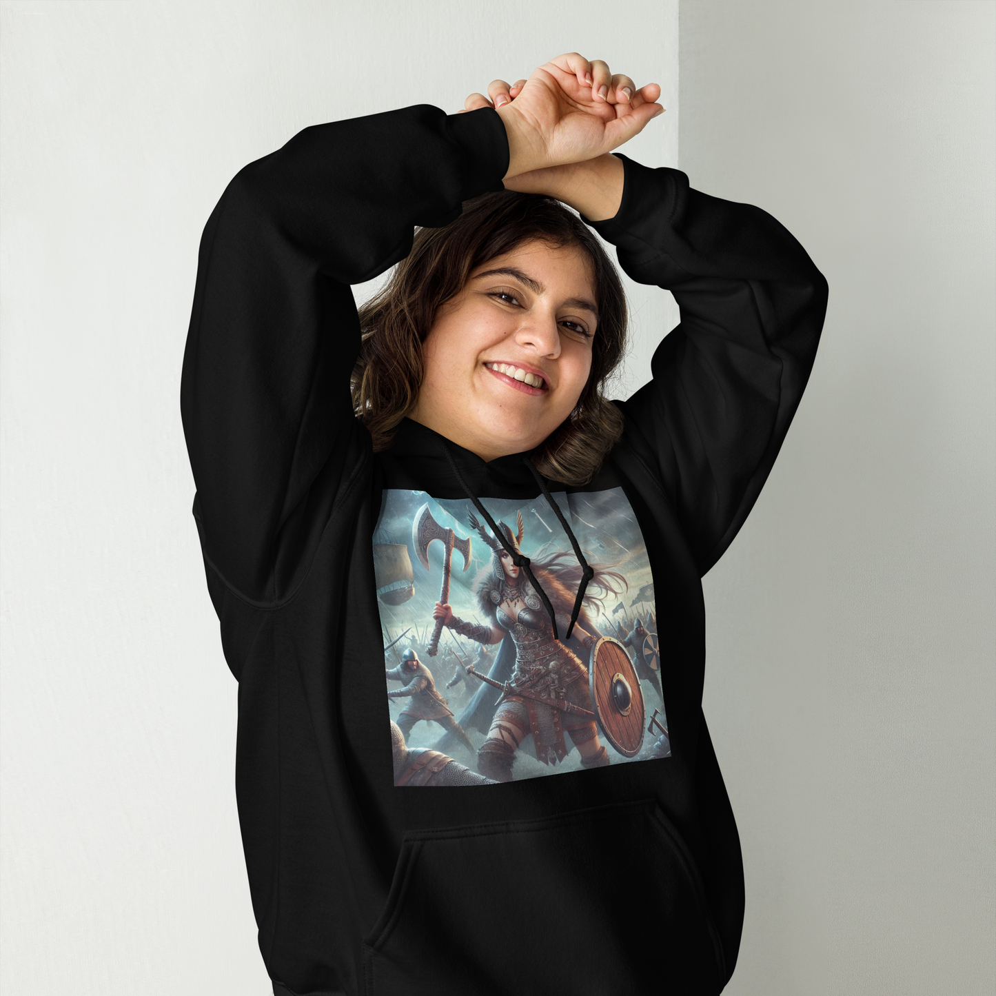 Viking Hoodie – Stoere en Comfortabele Hoodie met Krijgshaftige Viking Vrouw – Perfect voor Avonturiers en Viking Fans
