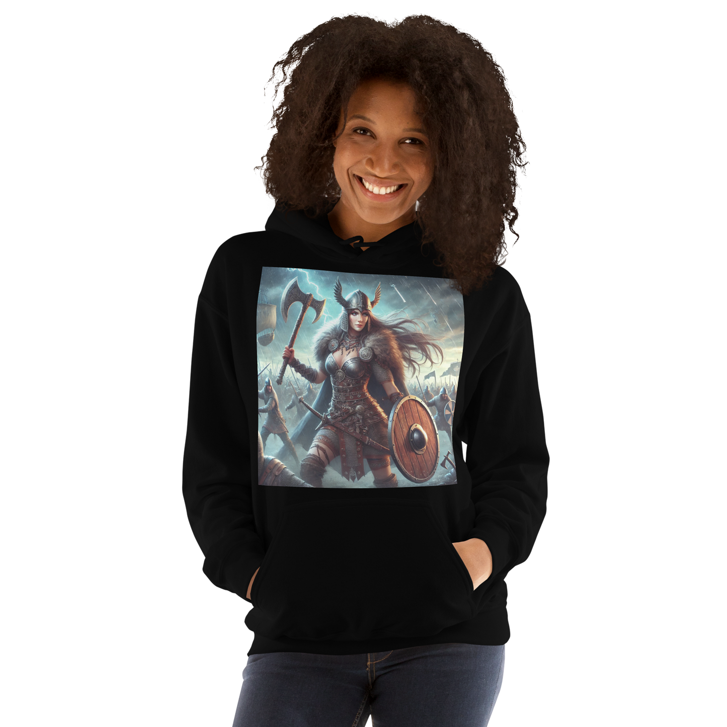 Viking Hoodie – Stoere en Comfortabele Hoodie met Krijgshaftige Viking Vrouw – Perfect voor Avonturiers en Viking Fans