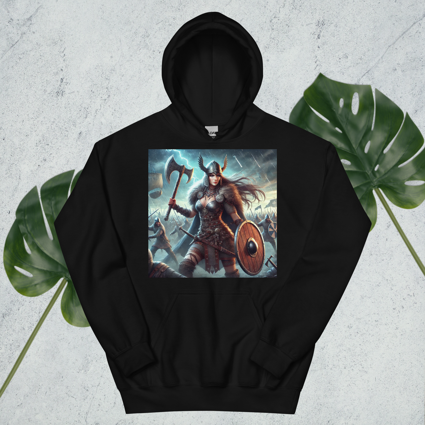 Viking Hoodie – Stoere en Comfortabele Hoodie met Krijgshaftige Viking Vrouw – Perfect voor Avonturiers en Viking Fans