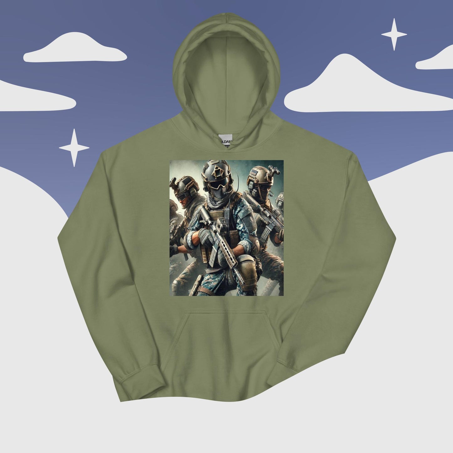 Military Style Unisex Hoodie with Cool Soldier Print – Comfortable Hoodie for Gamers