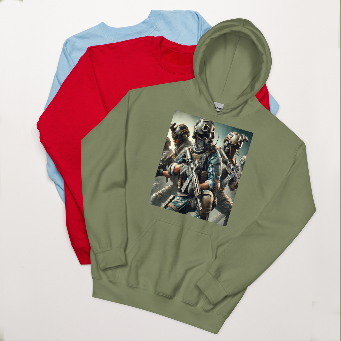 Military Style Unisex Hoodie with Cool Soldier Print – Comfortable Hoodie for Gamers