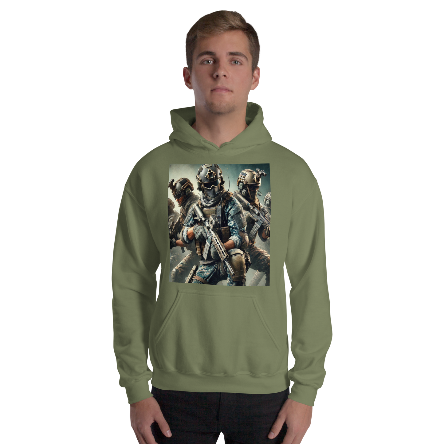 Military Style Unisex Hoodie with Cool Soldier Print – Comfortable Hoodie for Gamers