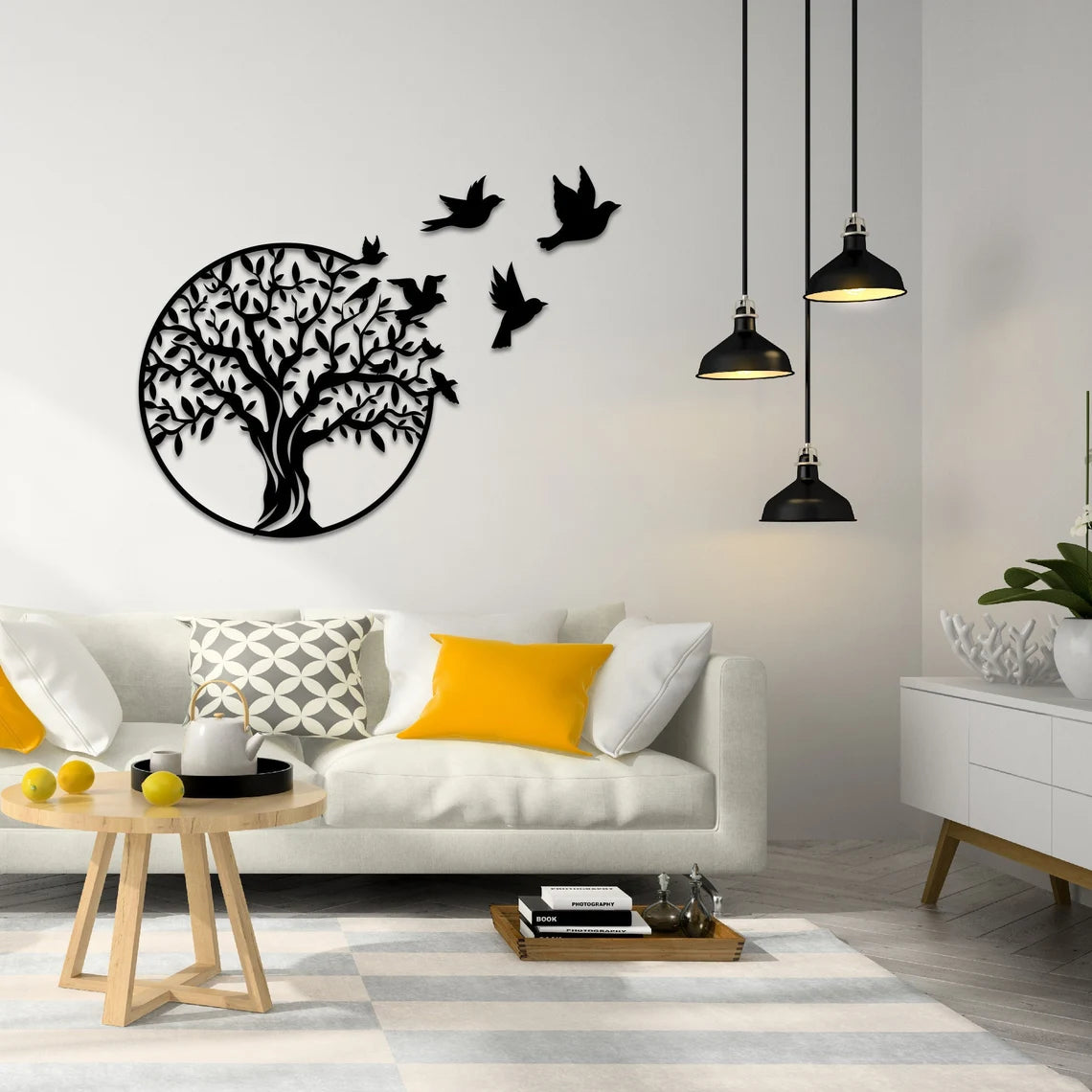 Prachtige Handgemaakte Levensboom met vogels en 3D effect