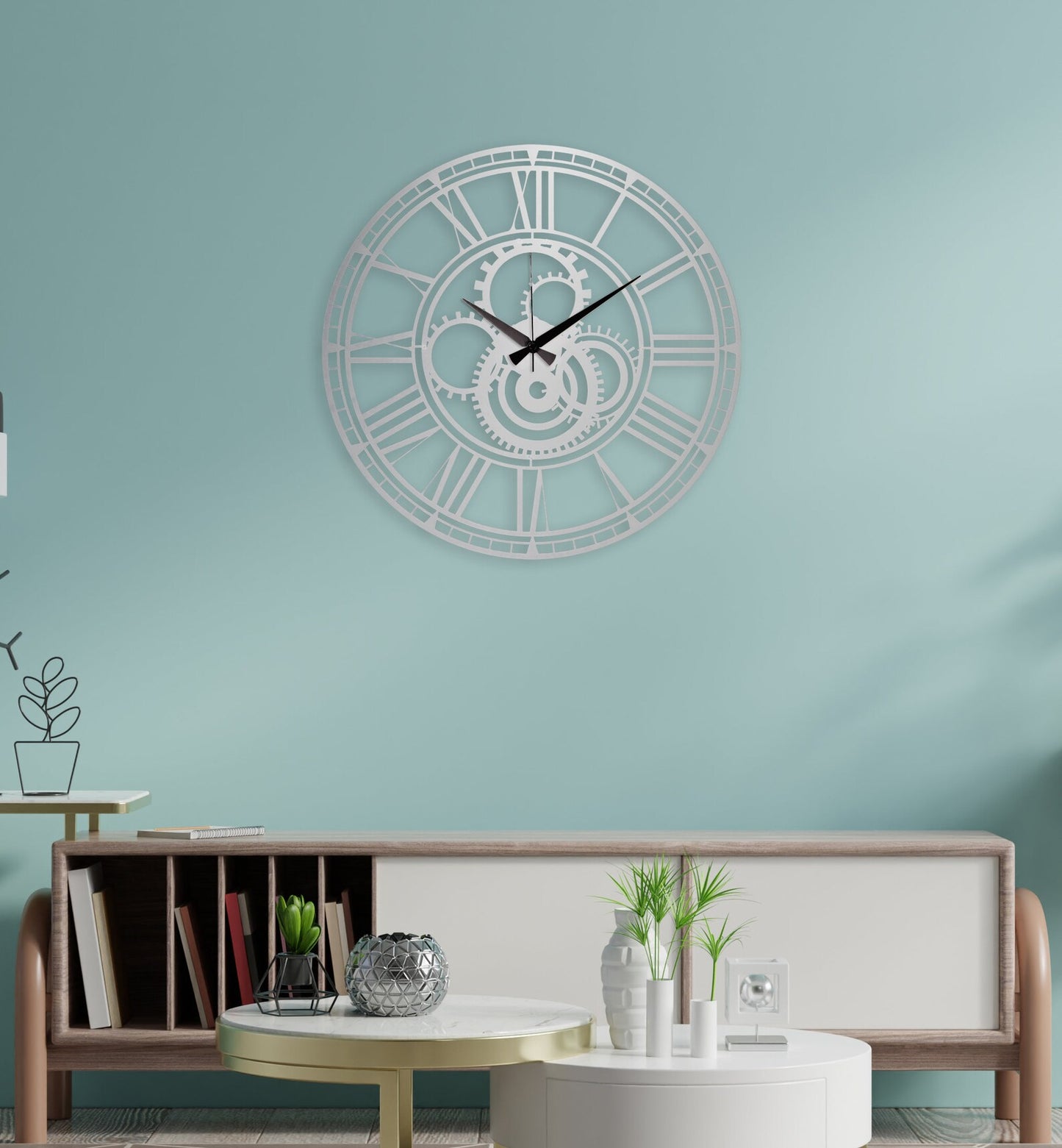 Give your room a unique twist with our Silver Gear Oversize Clock with 3D Effect! 