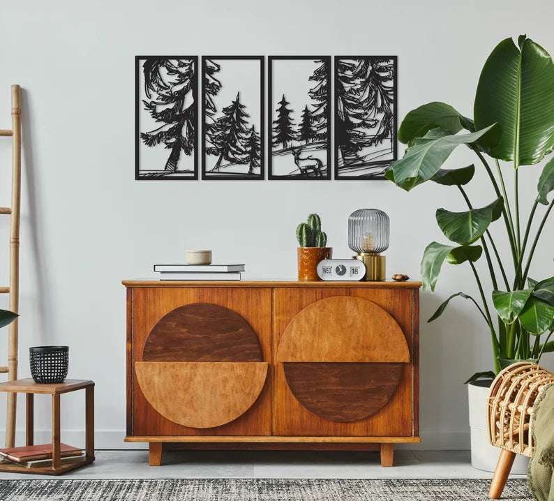 "Breng de natuur in huis met onze Handgemaakte Mountain Forest Wanddecoratie!