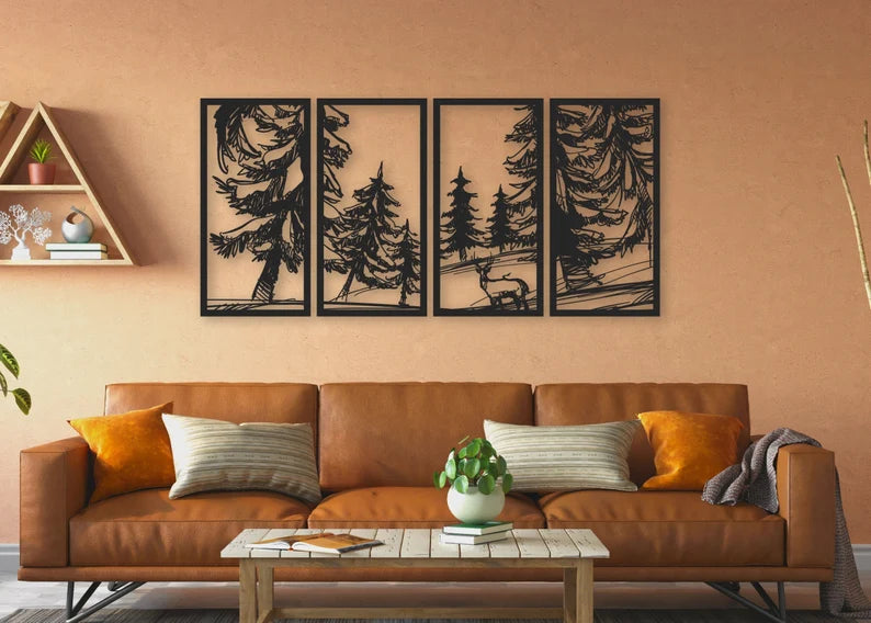 "Breng de natuur in huis met onze Handgemaakte Mountain Forest Wanddecoratie!