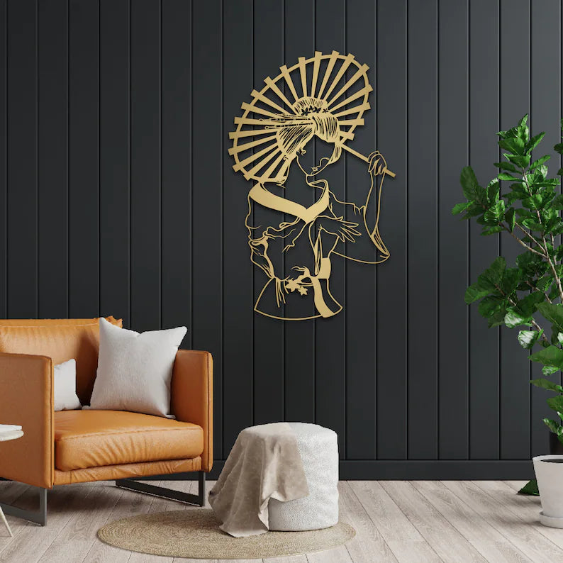 "Haal de elegantie van Japan in huis met onze unieke 3D-effect wanddecoratie vrouw!"