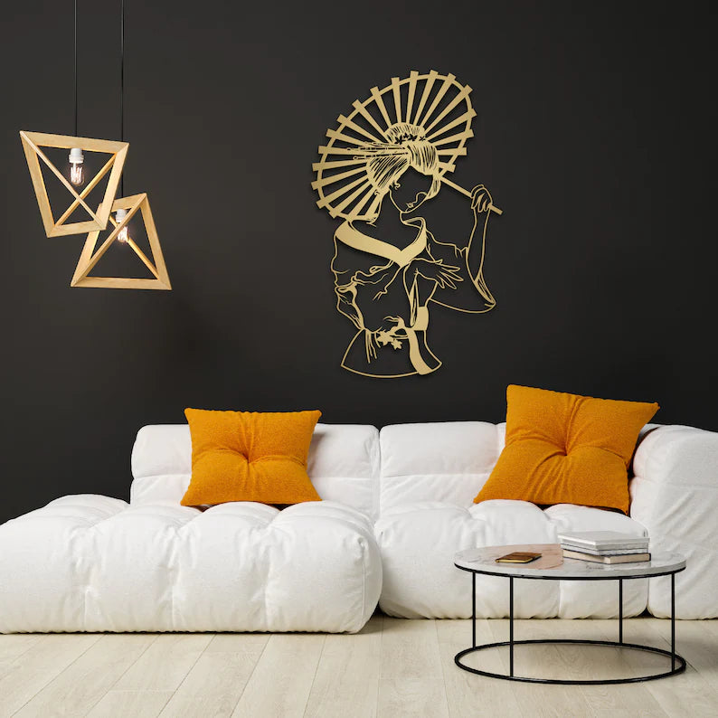 "Haal de elegantie van Japan in huis met onze unieke 3D-effect wanddecoratie vrouw!"