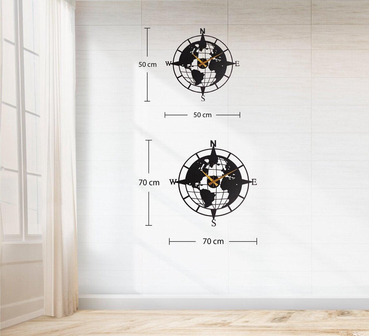 Metal compass wall clock for the wall with 3D effect!