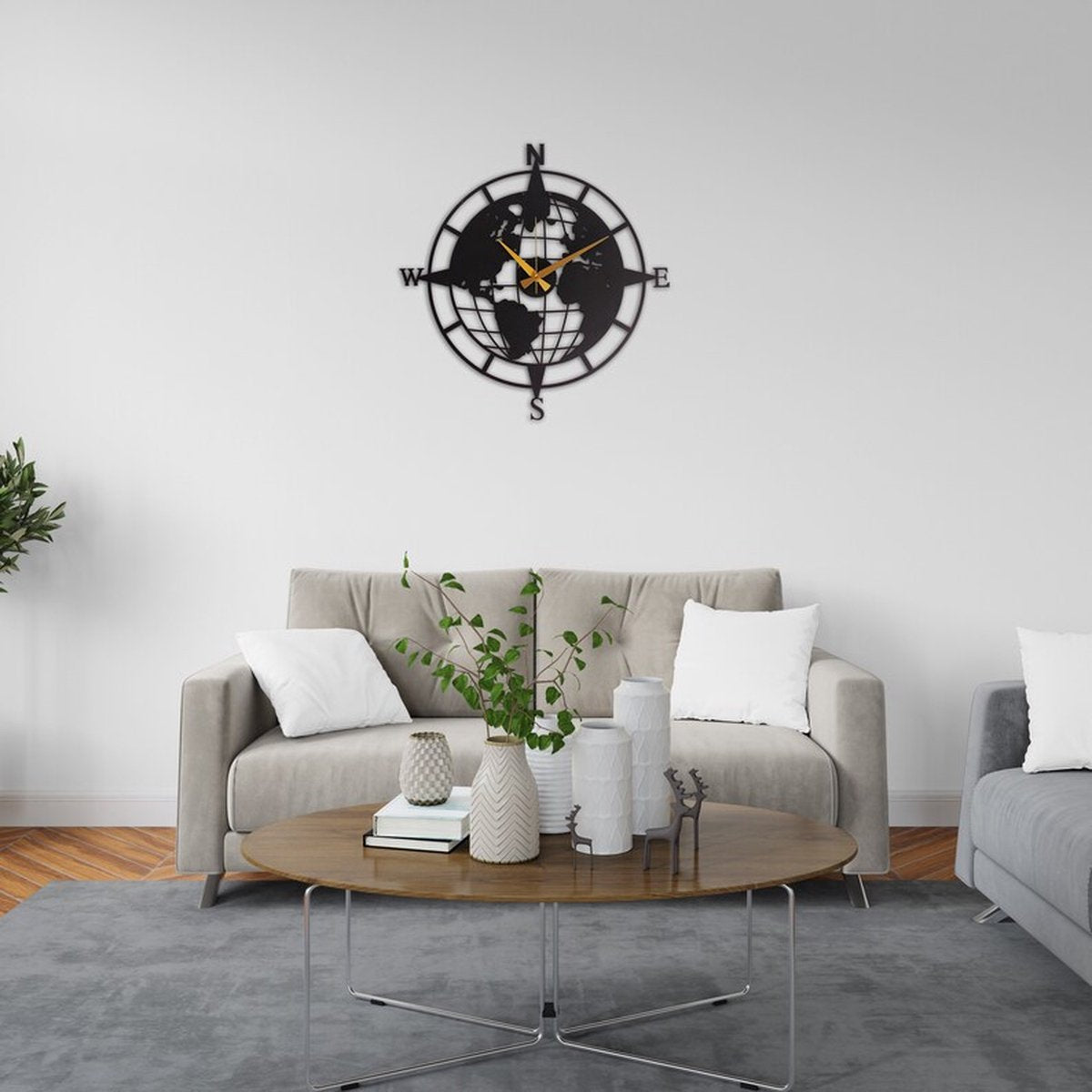 Metal compass wall clock for the wall with 3D effect!