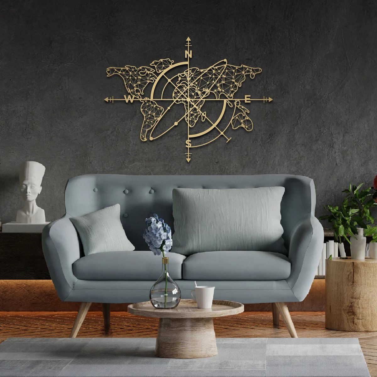 Beautiful handmade metal world map for the wall!